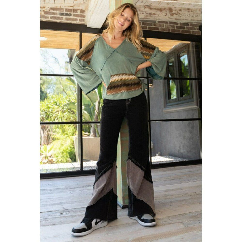 POL Clothing Evergreen V Neck Top Shirt Embroidered Fall Winter Women FKT763 - Picture 7 of 8
